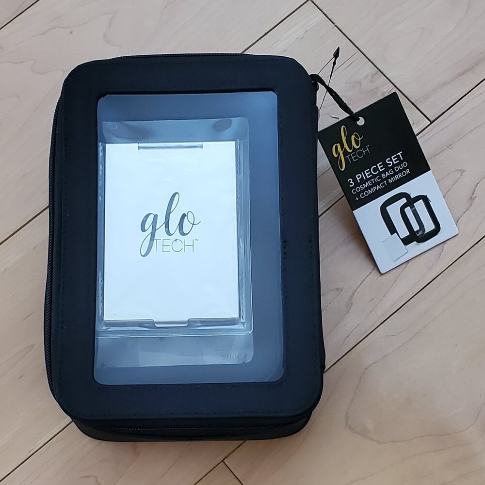 Glo Tech Black Cosmetic Bag Duo With Compact Mirror